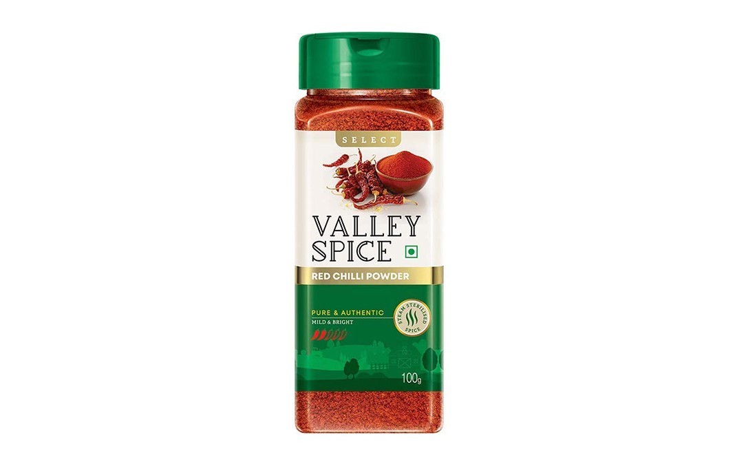 Valley Spice Red Chilli Powder Mild & Bright   Plastic Bottle  100 grams